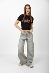 Velvet Rose Baby Tee — Black