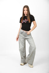 Velvet Rose Baby Tee — Black