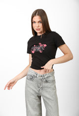 Velvet Rose Baby Tee — Black