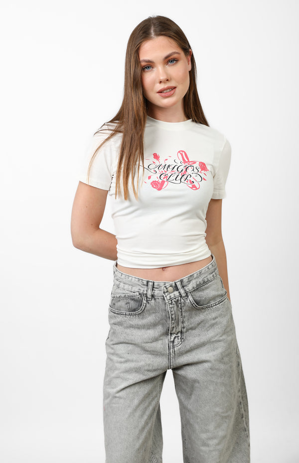 Velvet Rose Baby Tee — White